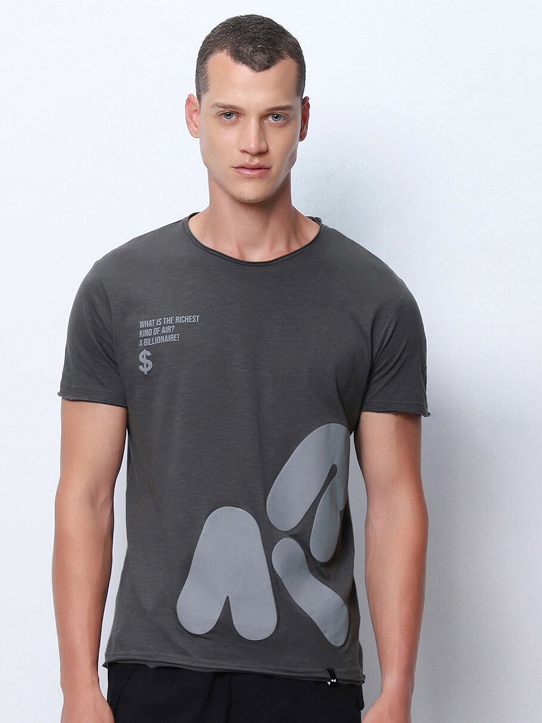 

Bewakoof Air 1.0 Billionaire Graphic Printed T-shirt, Grey