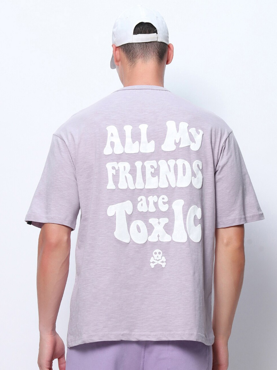 

Bewakoof Air 1.0 Purple Toxic Typography Oversized T-shirt