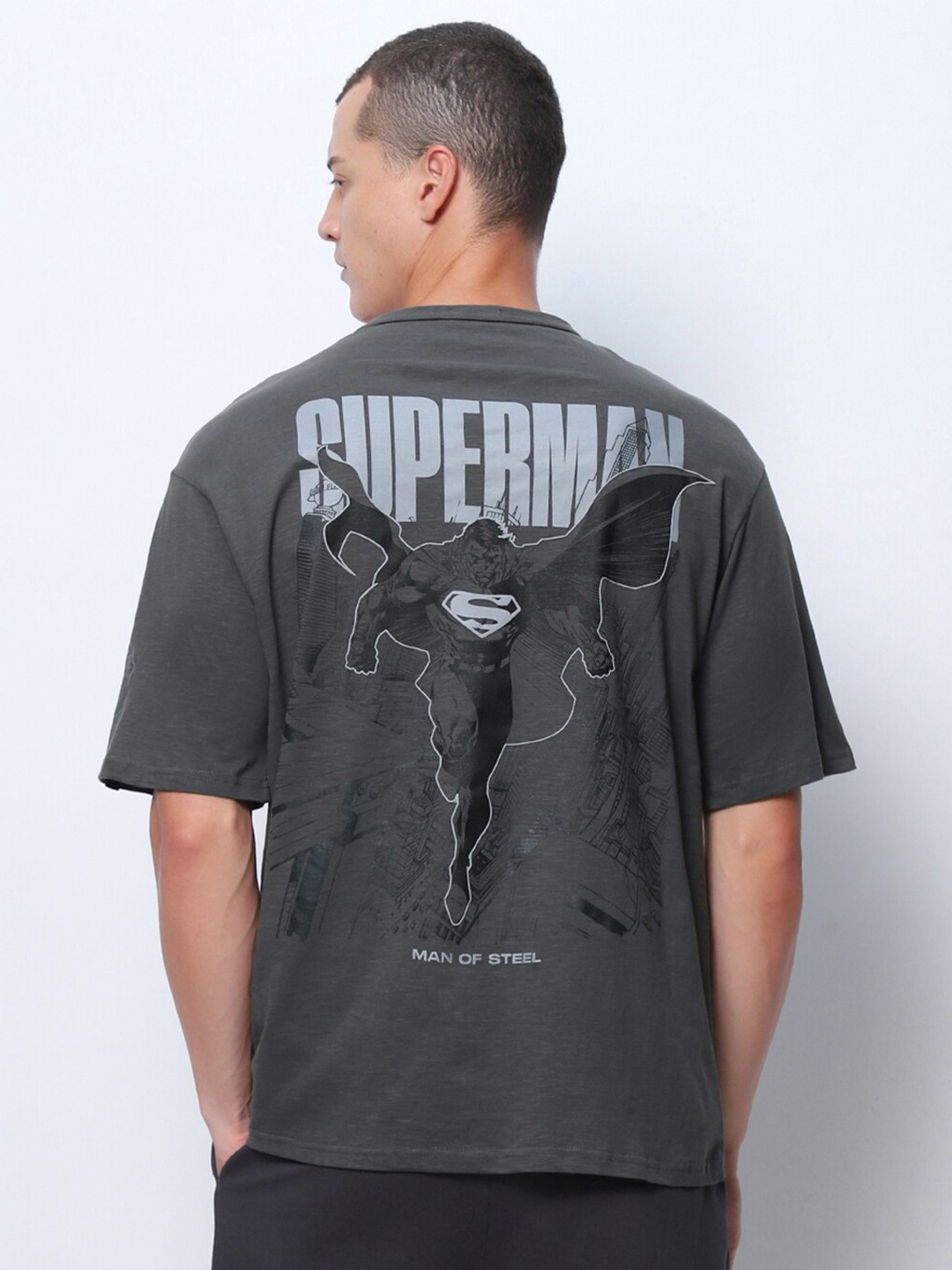 

Bewakoof AIR Grey Superfly Graphic Printed Oversized T-shirt