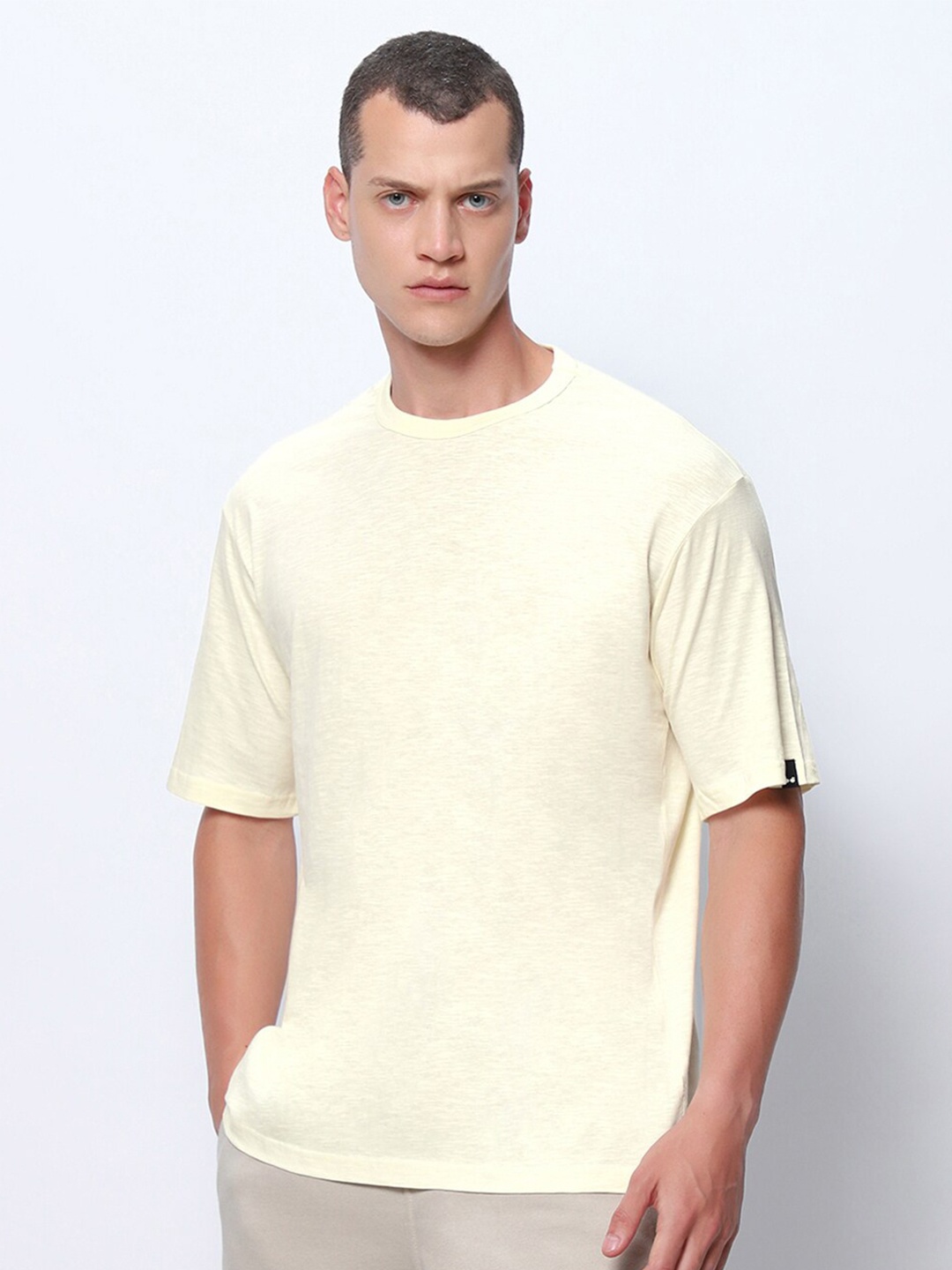 

Bewakoof Air 1.0 Men's Yellow Oversized Pure Cotton T-shirt, Pink