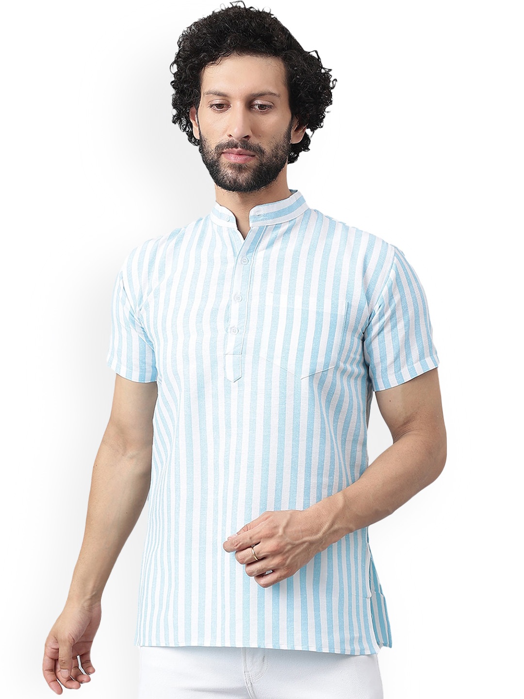 

RIAG Striped Mandarin Collar Cotton Kurta, Blue