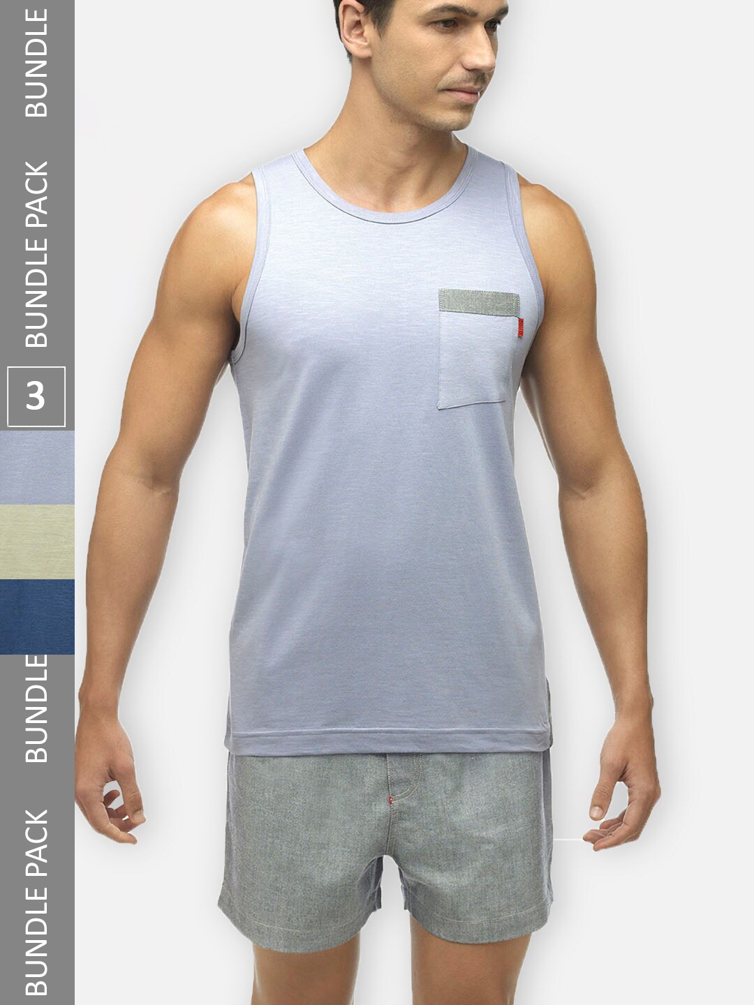 

Zoiro Pack Of 3 Cotton Round Neck Gym Vests, Cream