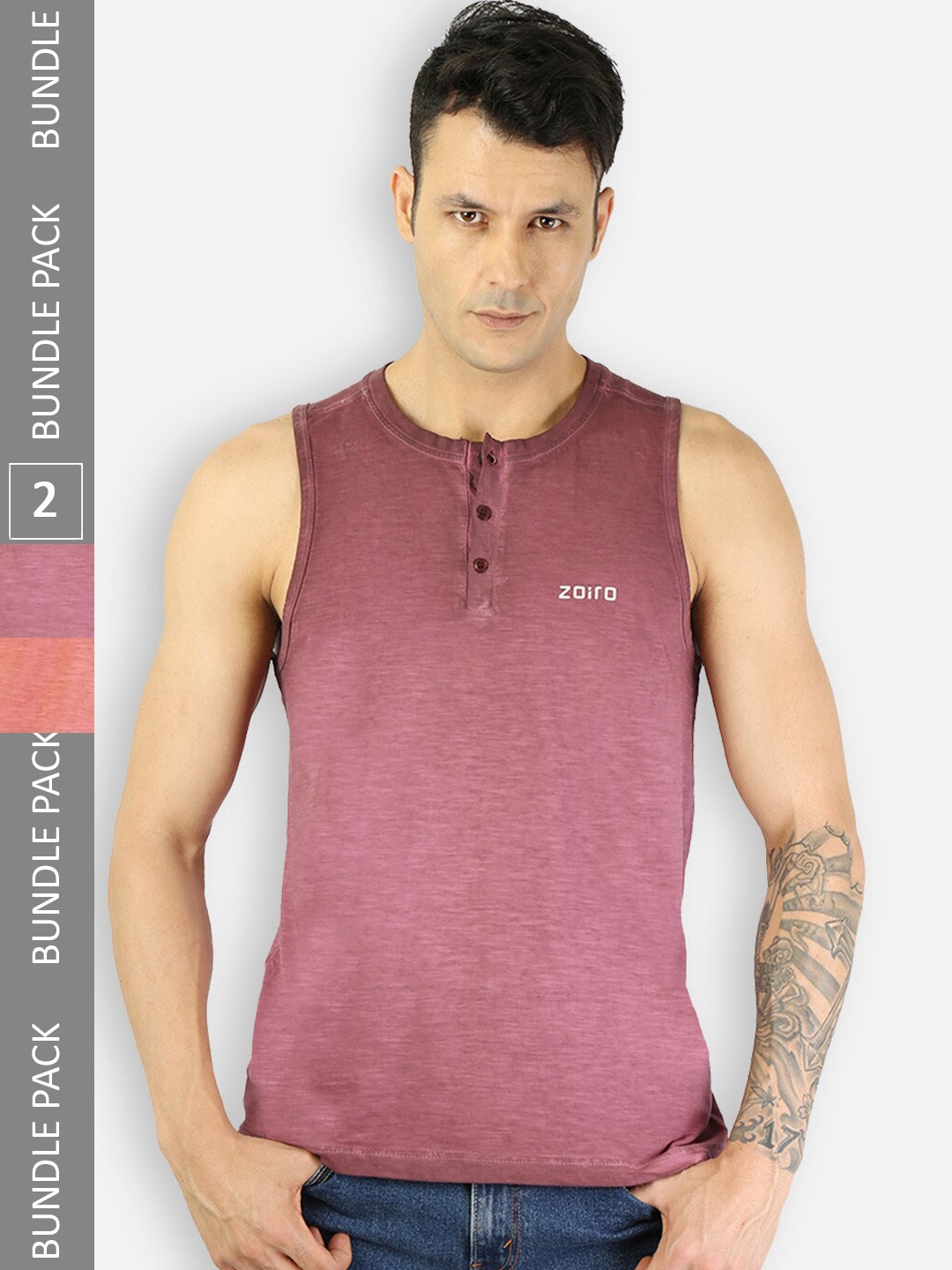 

Zoiro Pack Of 2 Cotton Innerwear Vests, Burgundy