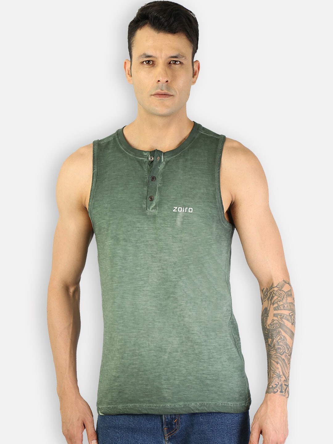 

Zoiro Pure Cotton Sleeveless Innerwear Vest, Green