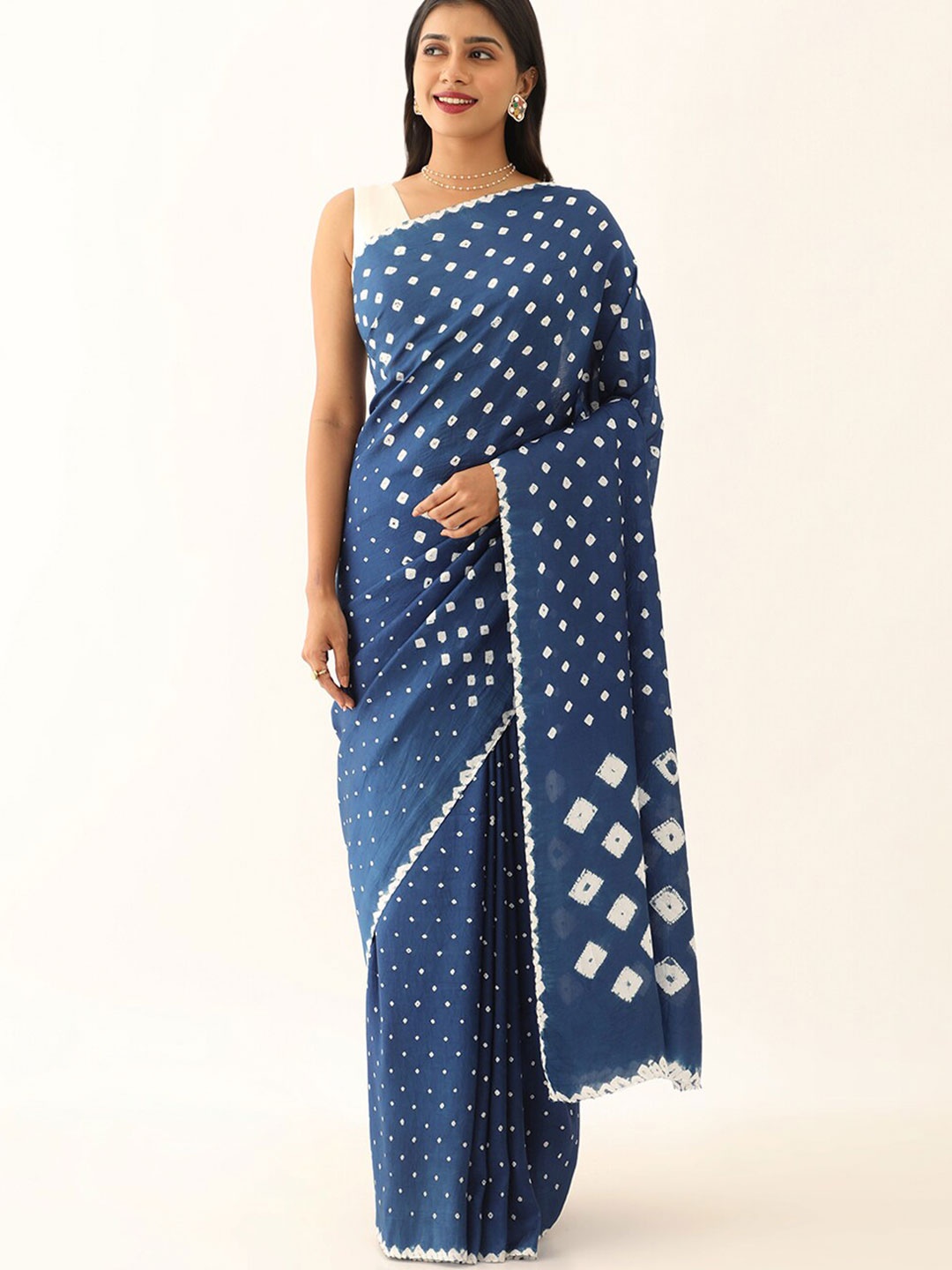 

Taneira Bandhani Printed Pure Silk Bandhani Saree, Blue