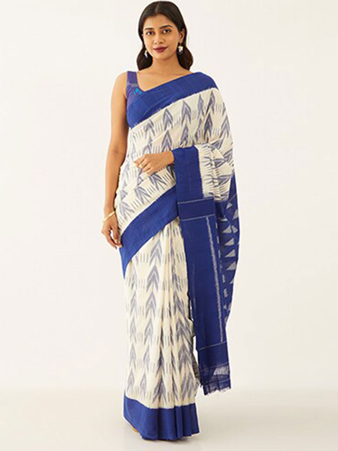 

Taneira Pure Cotton Pochampally Saree, Off white