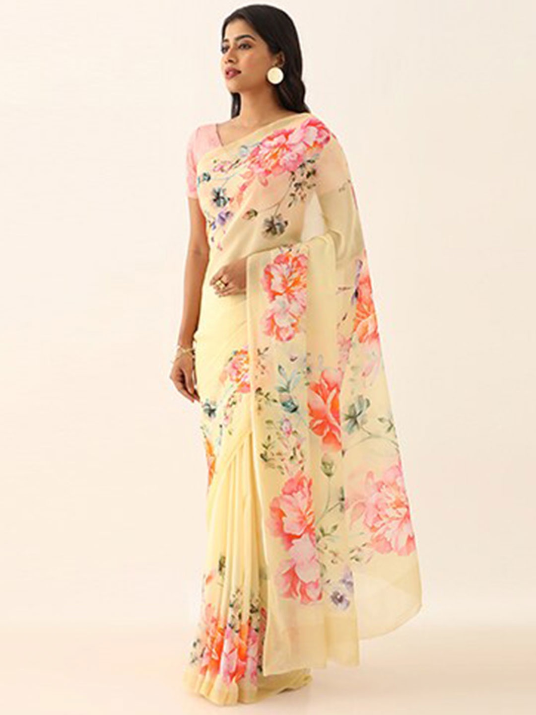 

Taneira Floral Printed Saree, Yellow