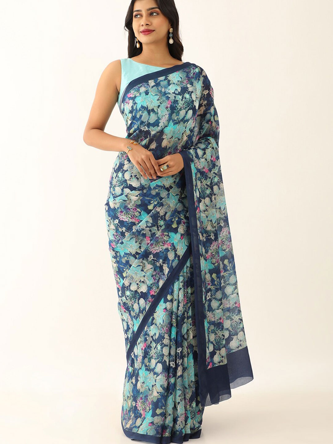 

Taneira Floral Printed Saree, Blue