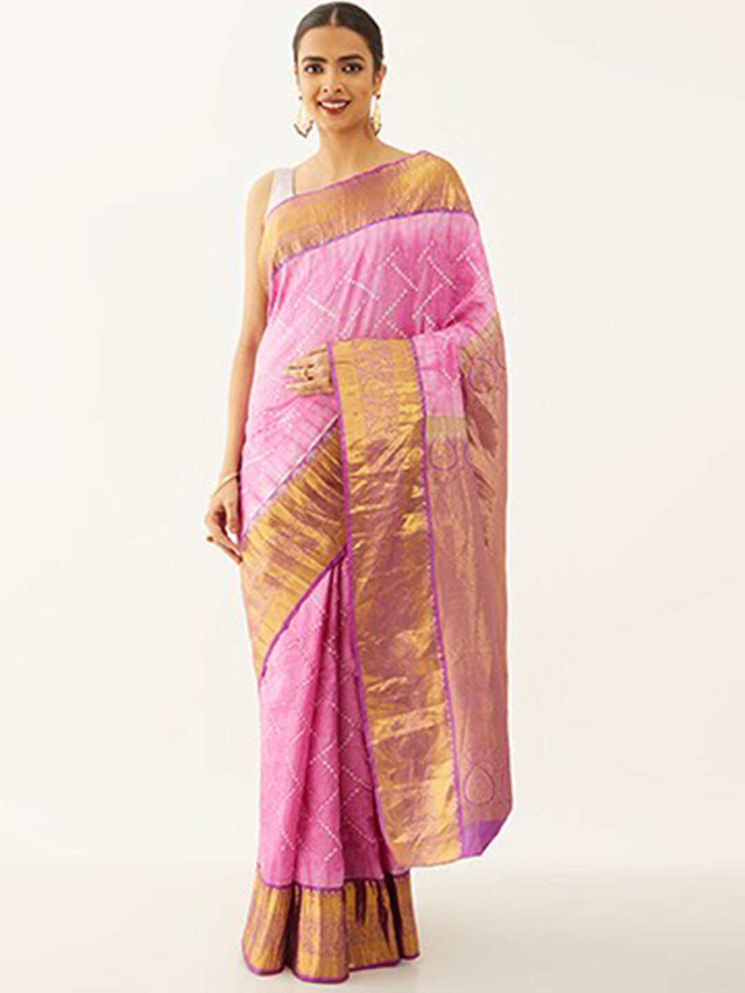 

Taneira Zari Pure Silk Bandhani Saree, Pink
