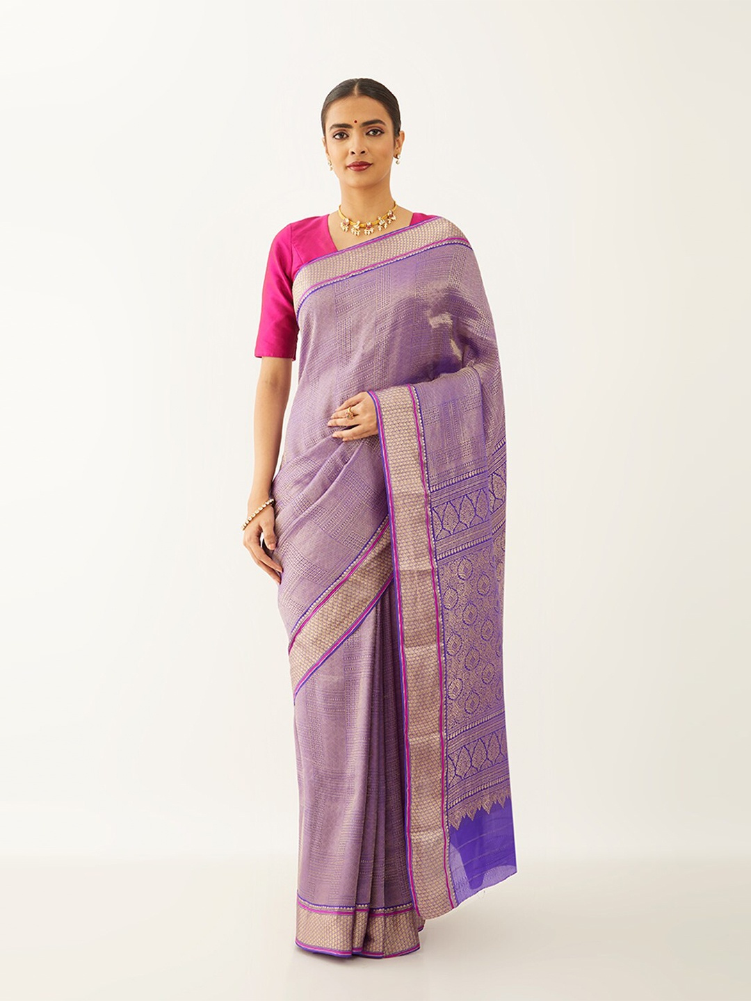 

Taneira Ethnic Motifs Woven Design Zari Saree, Violet