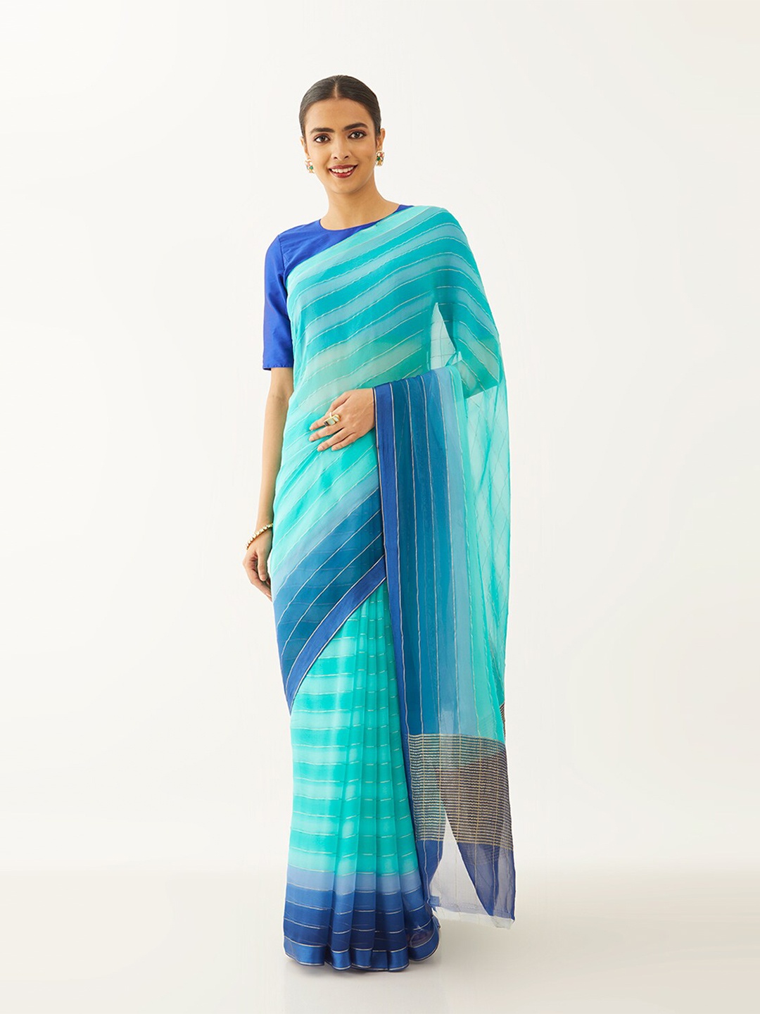

Taneira Striped Pure Chiffon Saree, Blue