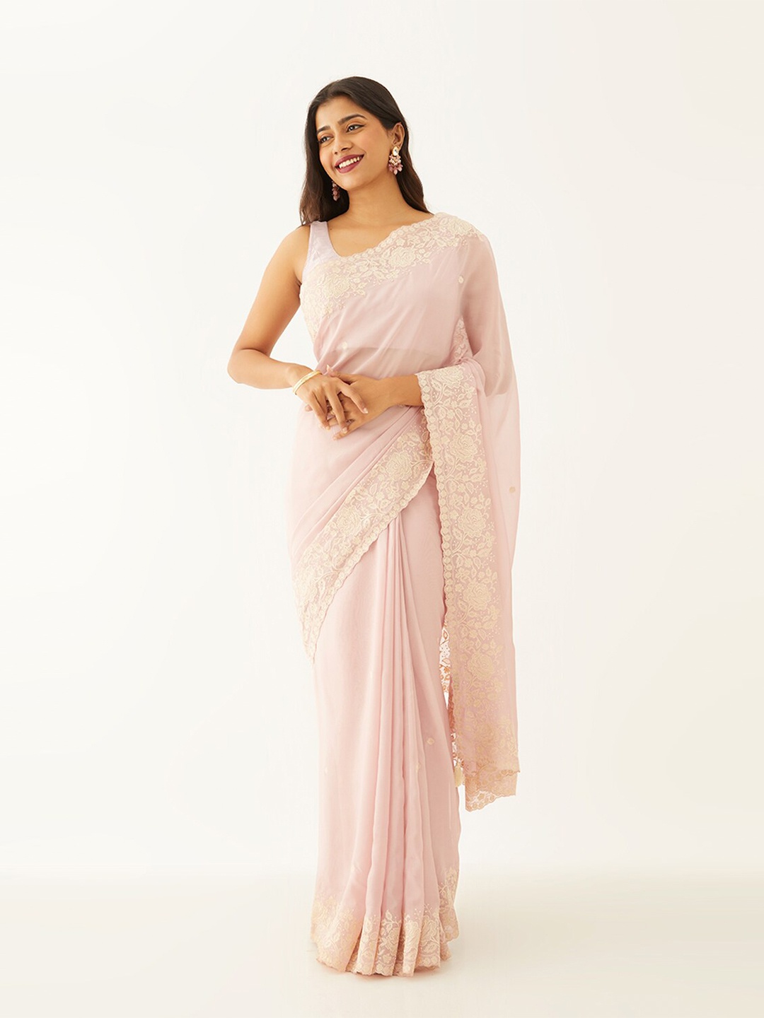 

Taneira Ethnic Motifs Embroidered Saree, Pink