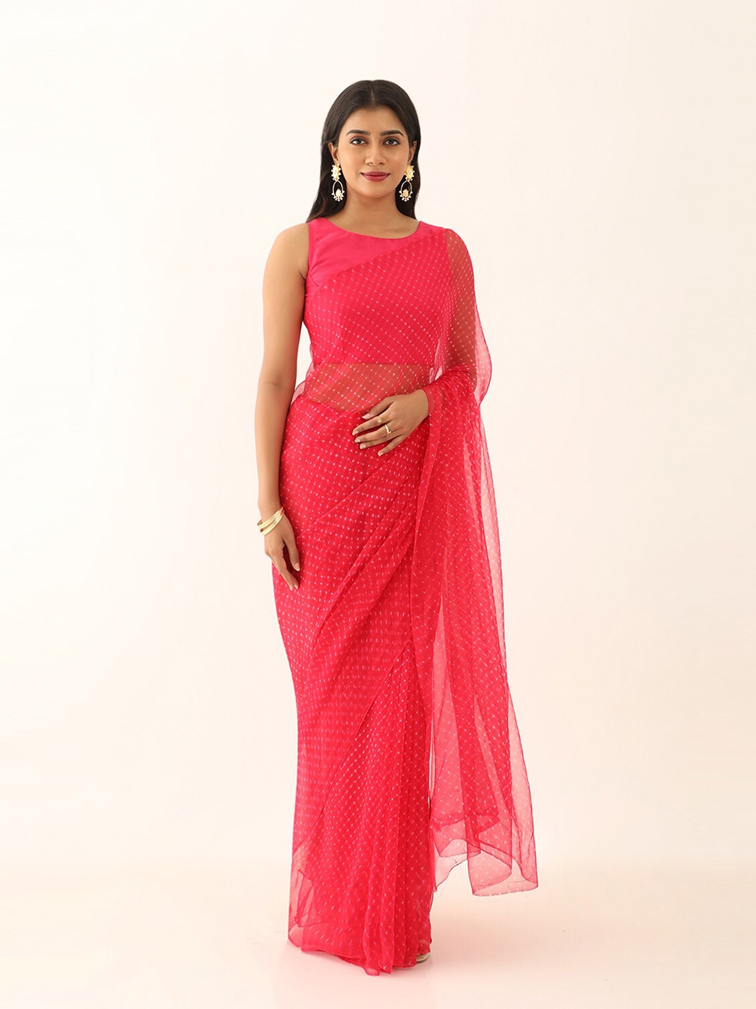 

Taneira Geometric Printed Pure Georgette Saree, Pink