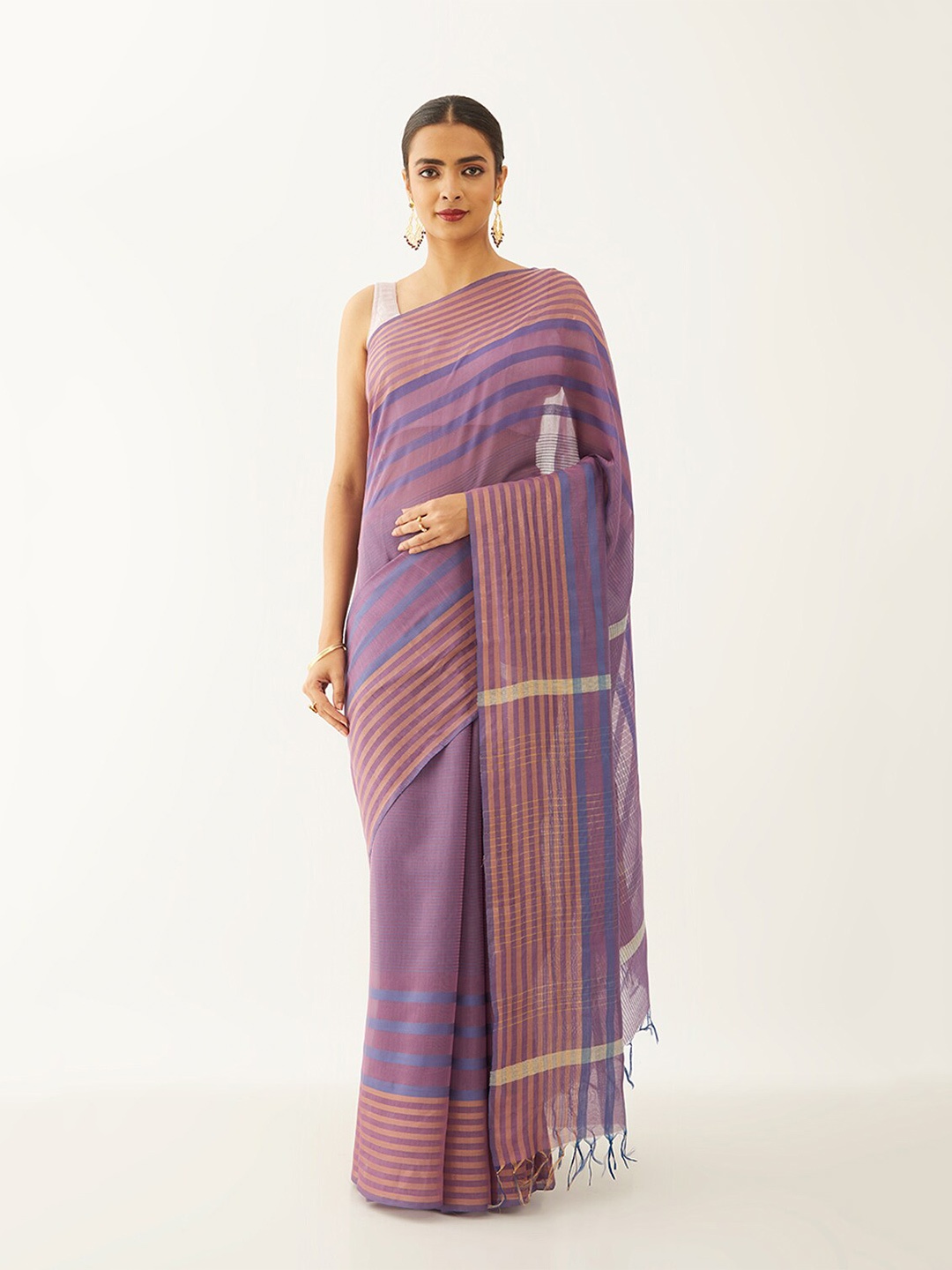 

Taneira Striped Pure Silk Bhagalpuri Saree, Violet