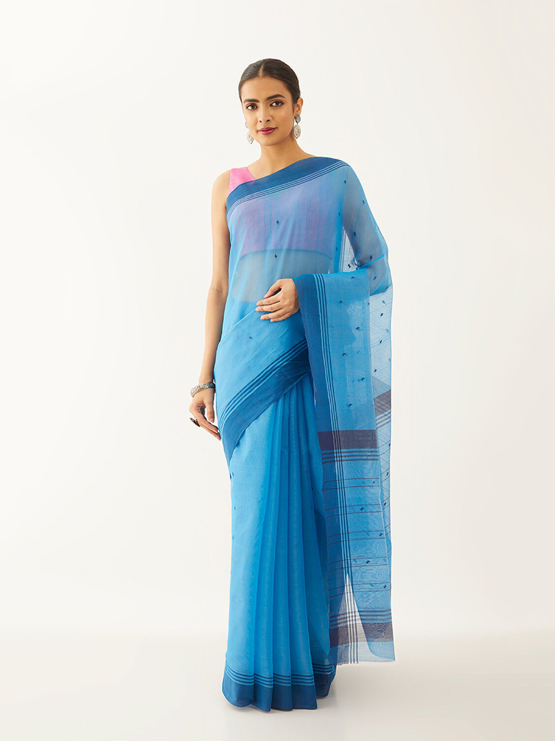 

Taneira Woven Design Silk Cotton Chanderi Saree, Blue