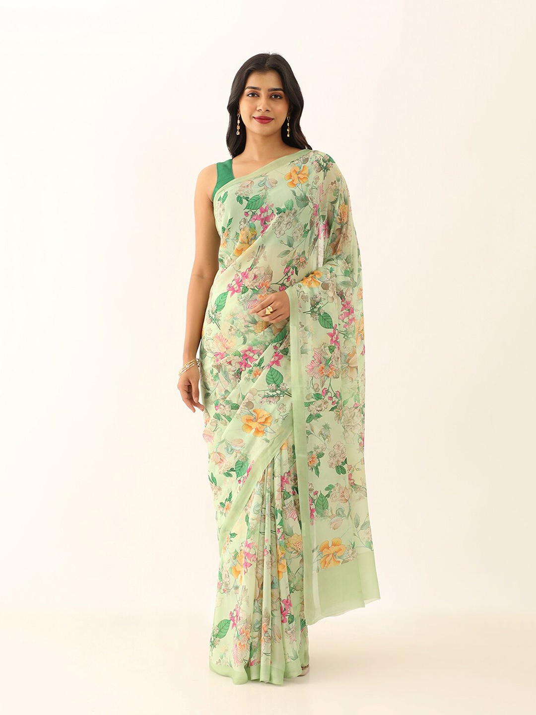 

Taneira Floral Printed Saree, Green