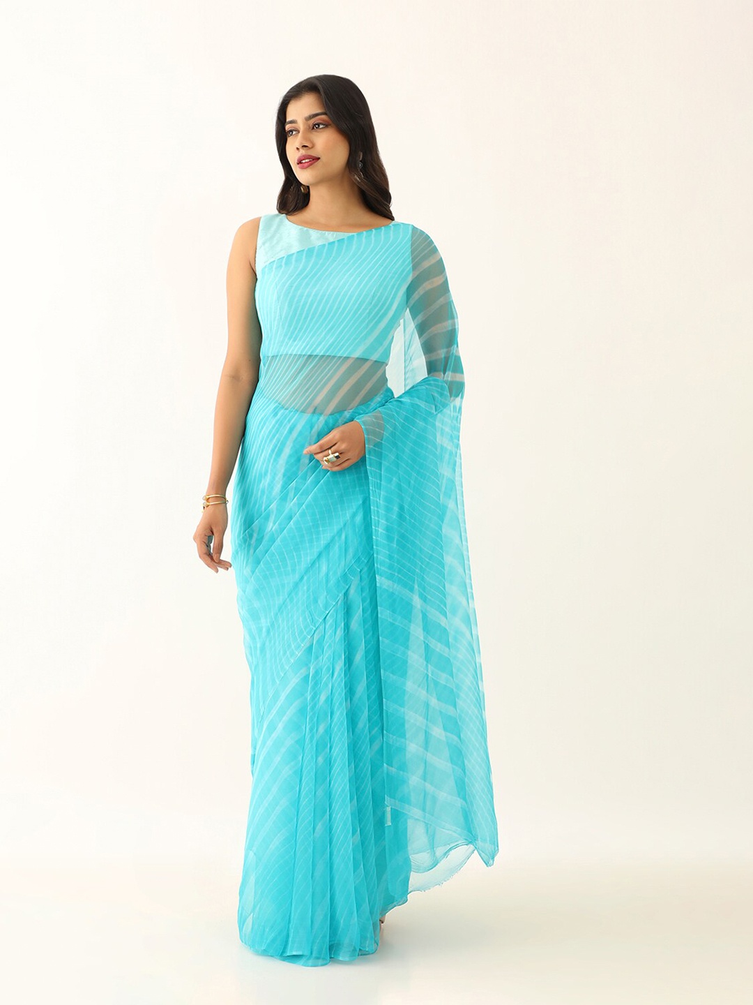 

Taneira Striped Pure Georgette Leheriya Saree, Blue