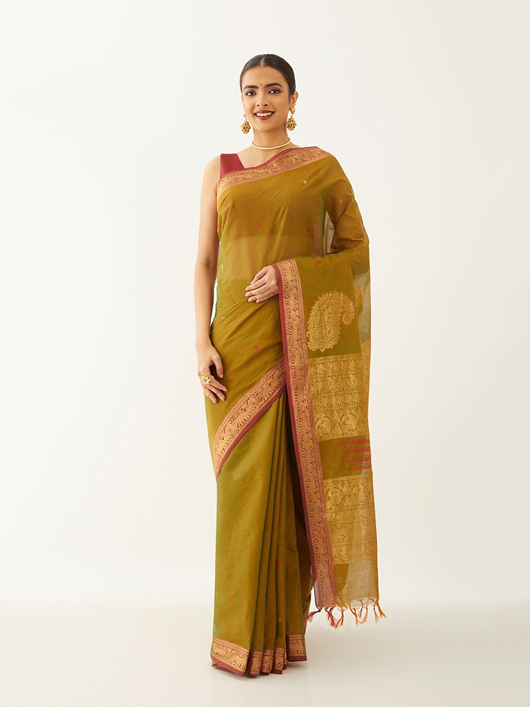 

Taneira Woven Design Zari Pure Cotton Saree, Green