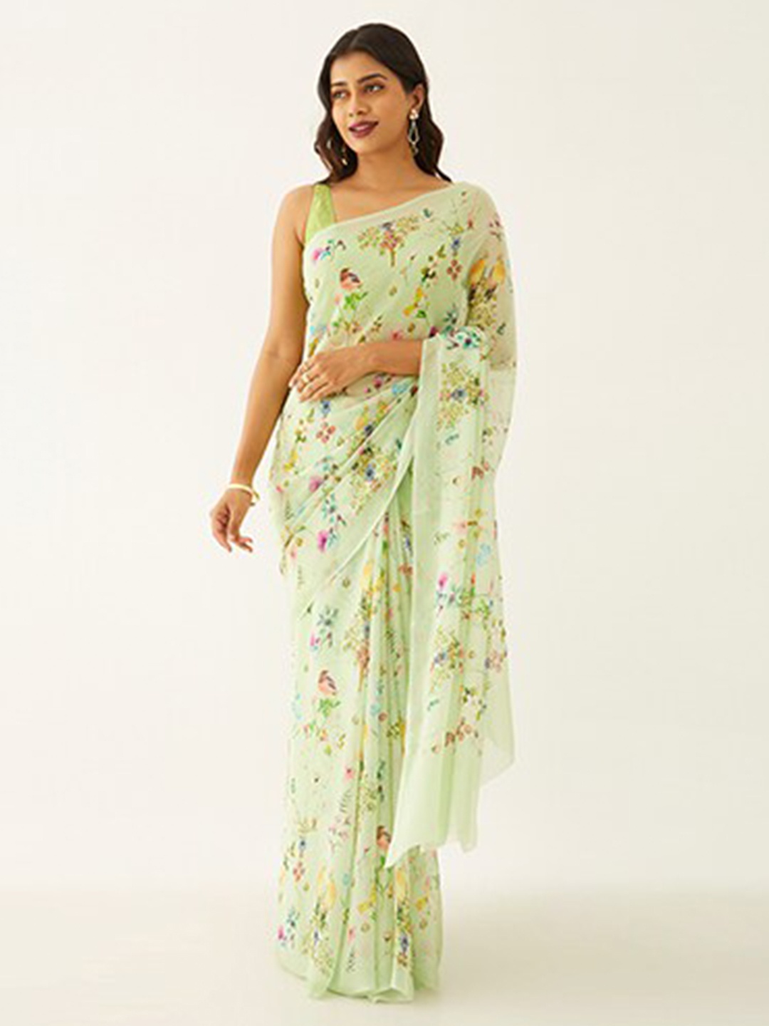 

Taneira Floral Printed Saree, Green