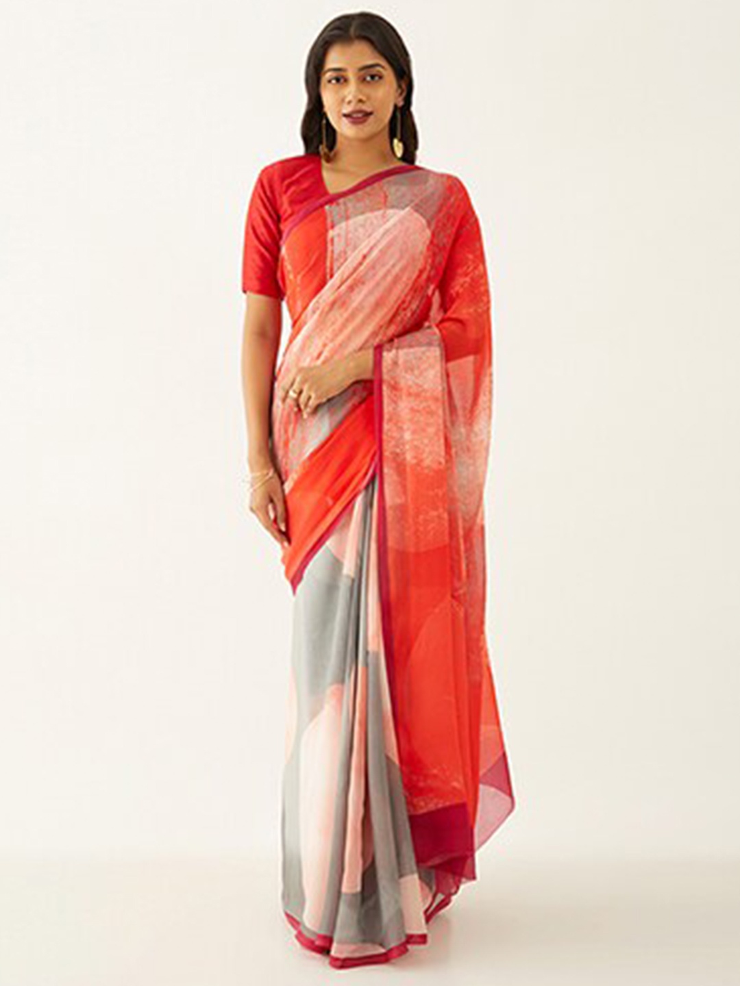 

Taneira Geometric Printed Saree, Grey