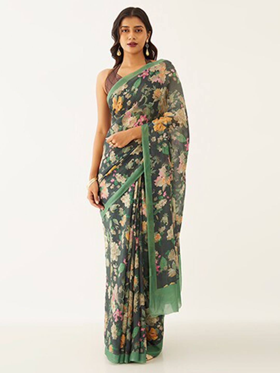 

Taneira Floral Printed Saree, Green