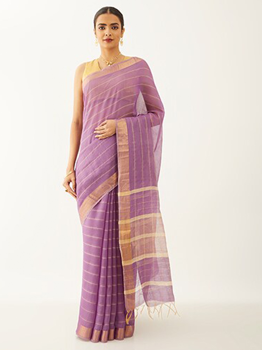 

Taneira Striped Zari Pure Silk Bhagalpuri Saree, Purple