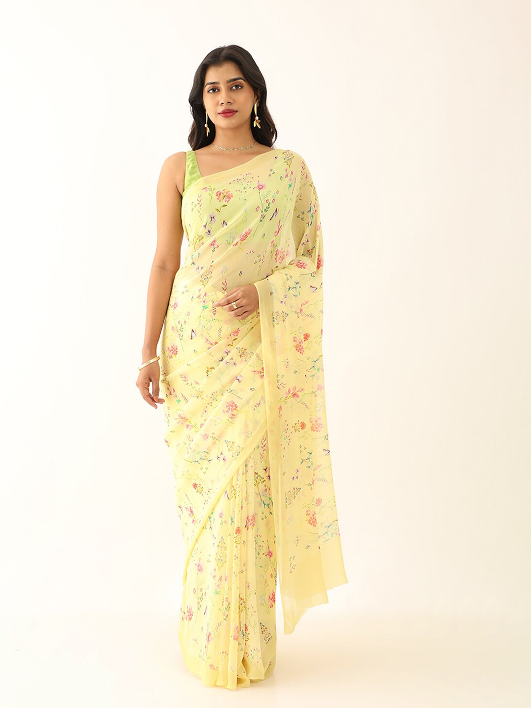 

Taneira Floral Printed Saree, Yellow