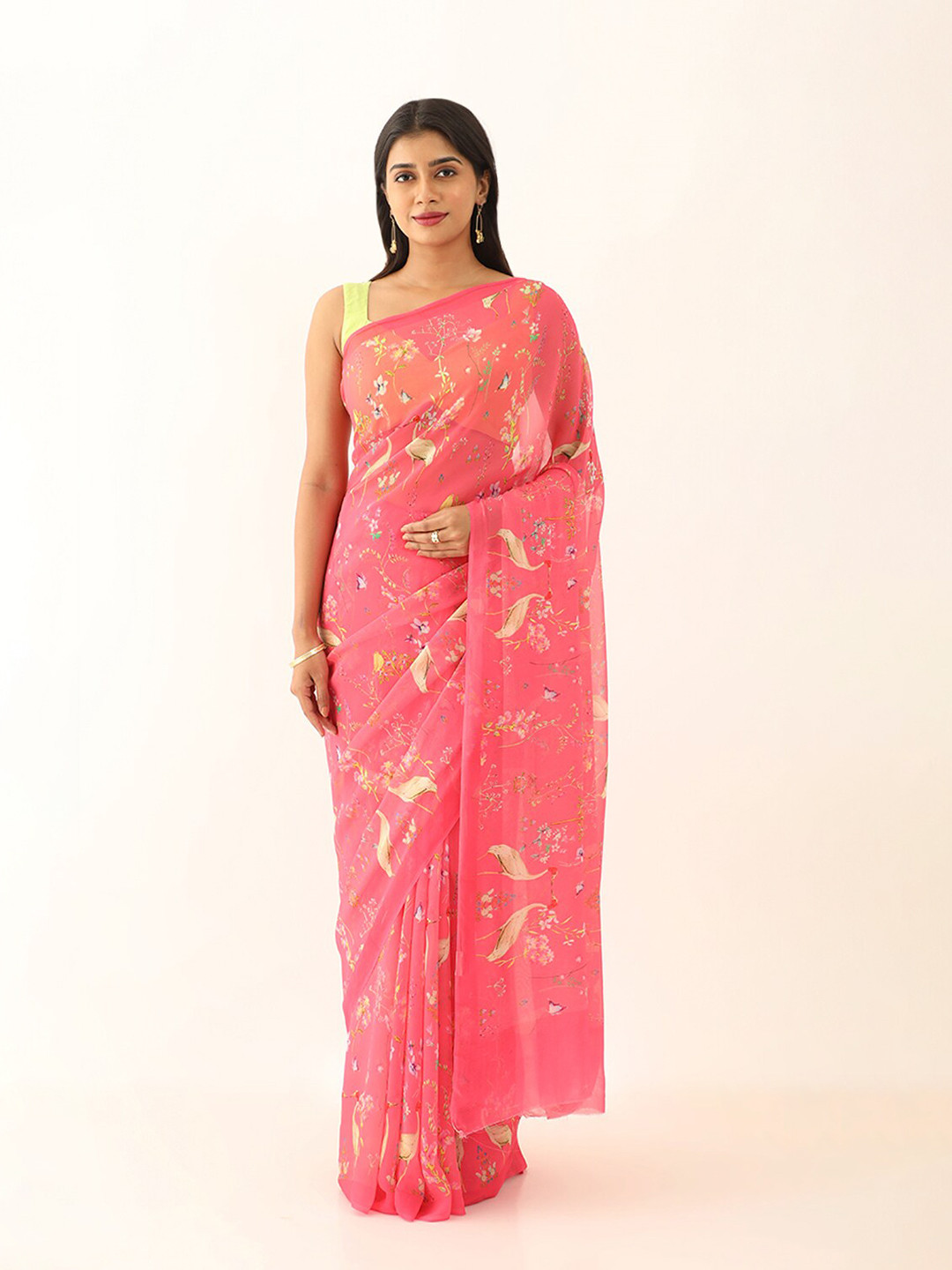 

Taneira Floral Printed Saree, Pink
