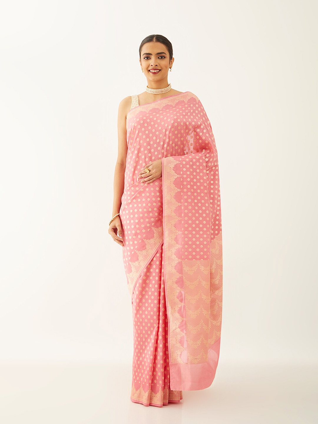 

Taneira Woven Design Zari Pure Georgette Banarasi Saree, Pink