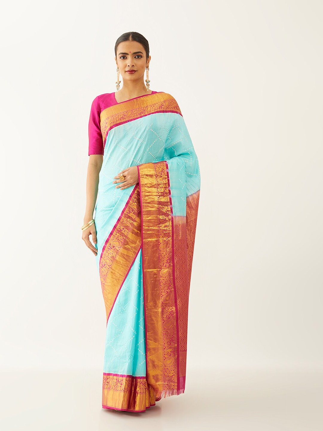 

Taneira Dyed Zari Pure Silk Bandhani Saree, Blue