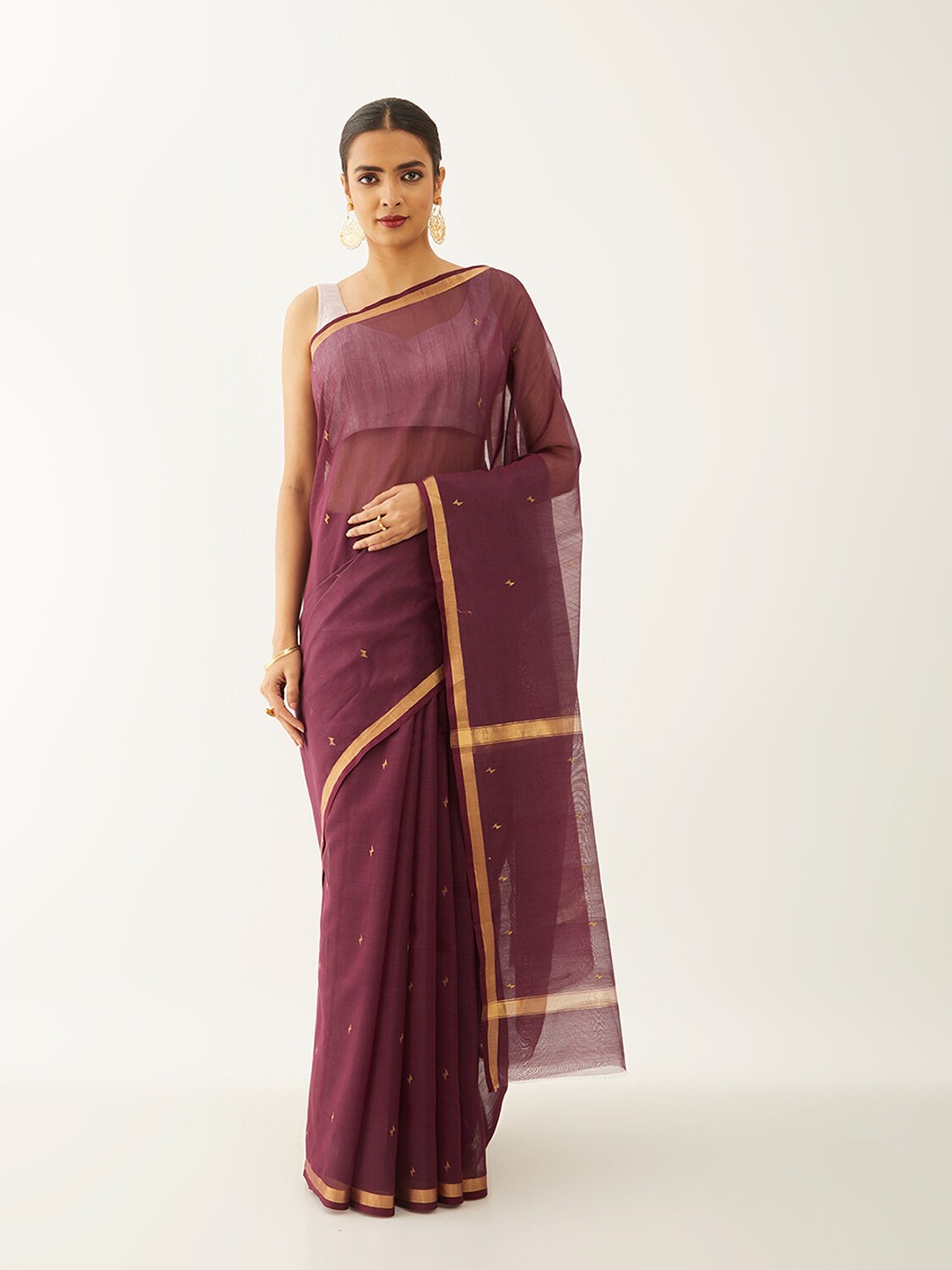 

Taneira Woven Design Zari Silk Cotton Chanderi Saree, Purple