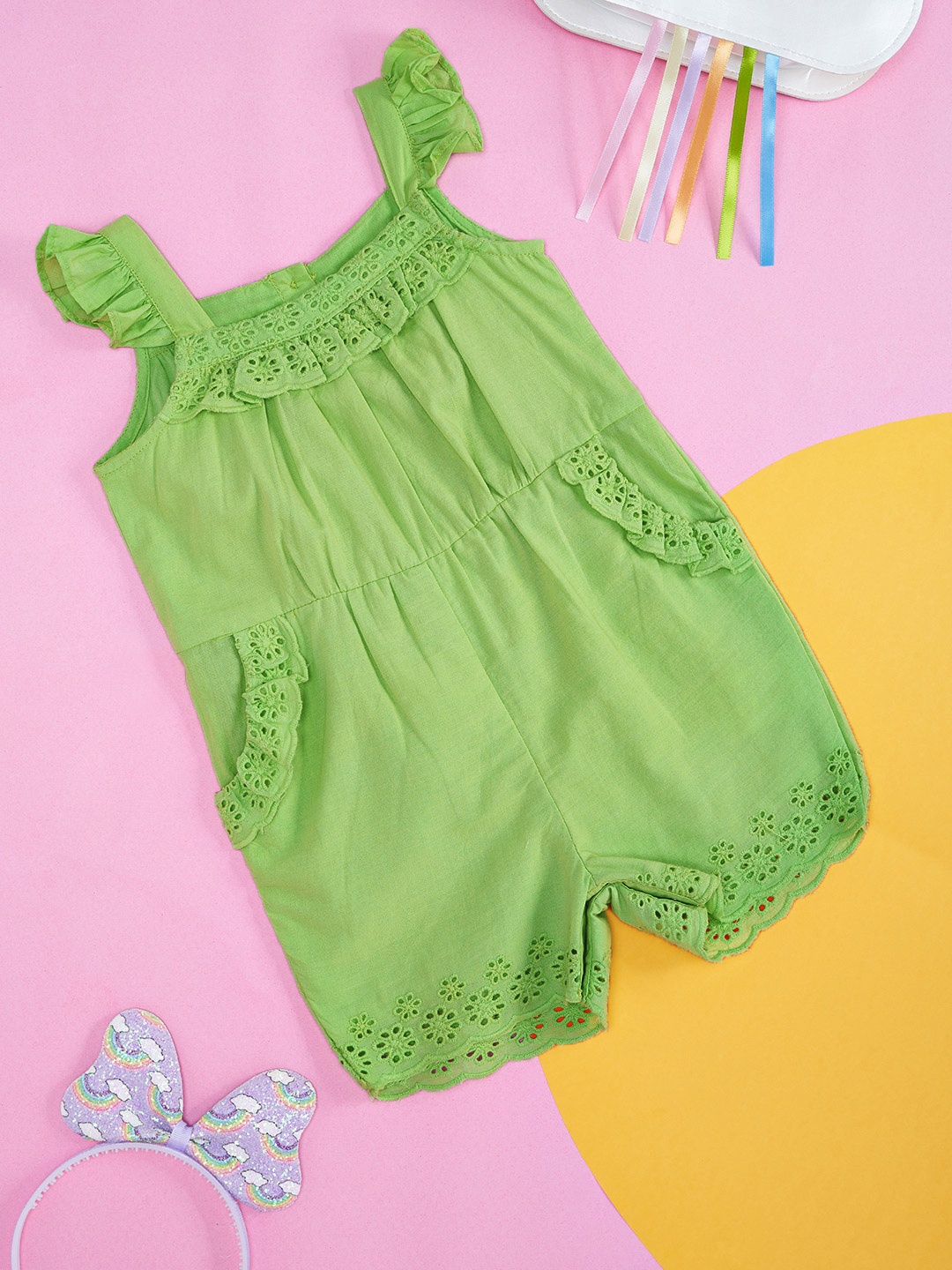 

Pantaloons Baby Infant Girls Shoulder Strapped Cotton Bodysuit, Green