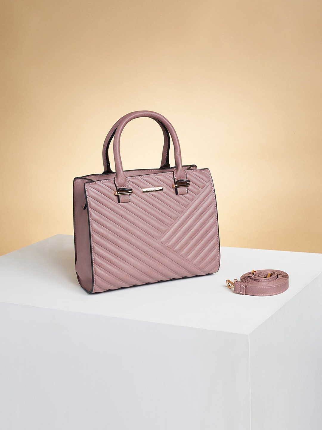

Forever Glam by Pantaloons Textured Structured Handheld Bag, Pink