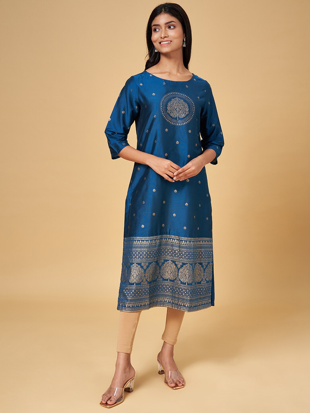

RANGMANCH BY PANTALOONS Ethnic Motifs Printed Kurta, Navy blue