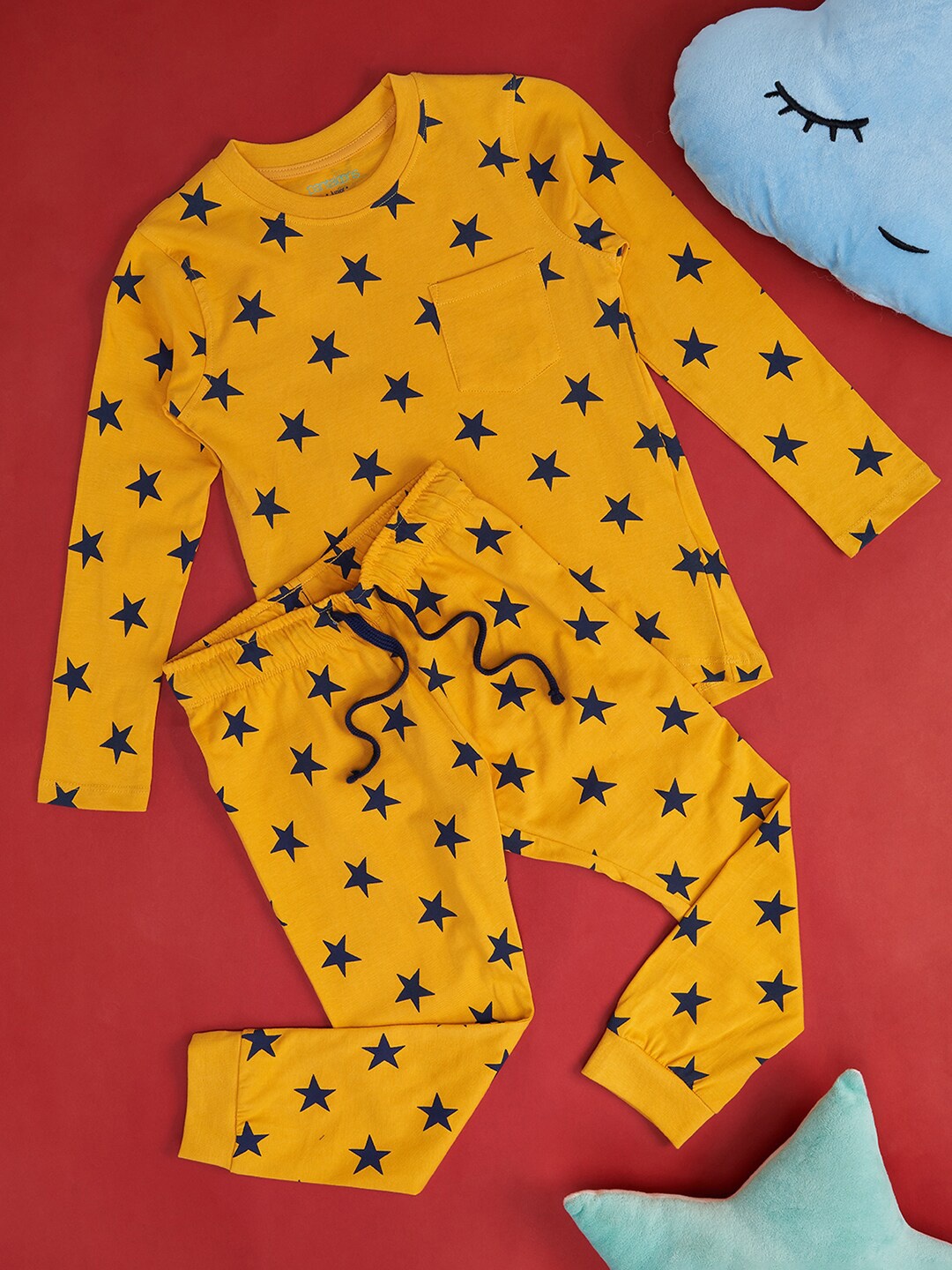 

Pantaloons Junior Boys Conversational Printed Pure Cotton Night suit, Yellow