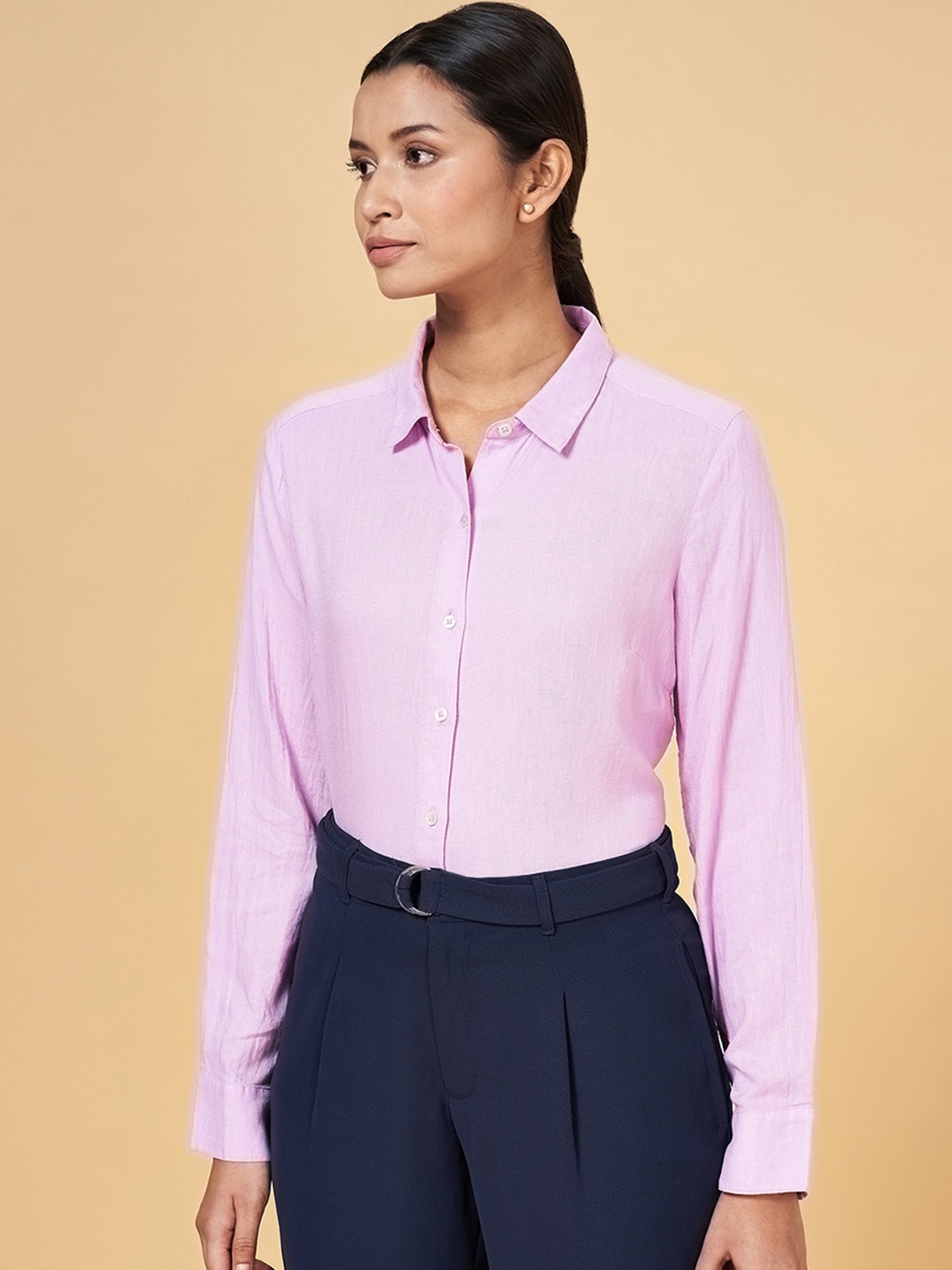 

Annabelle by Pantaloons Long Sleeve Spread Collar Formal Cotton Shirt, Purple