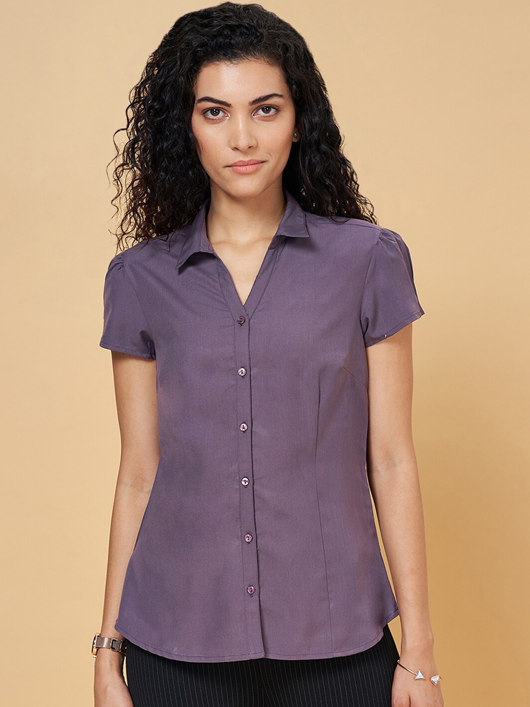 

Annabelle by Pantaloons Short Sleeve Opaque Formal Shirt, Mauve