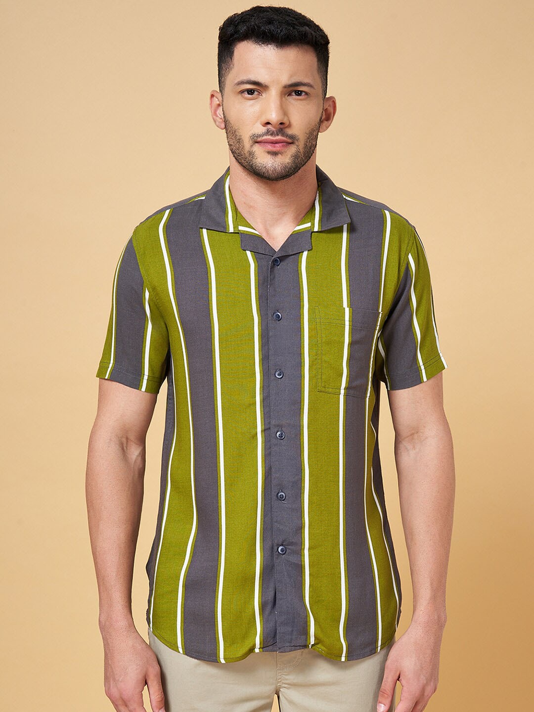 

Urban Ranger by pantaloons Vertical Striped Casual Shirt, Green