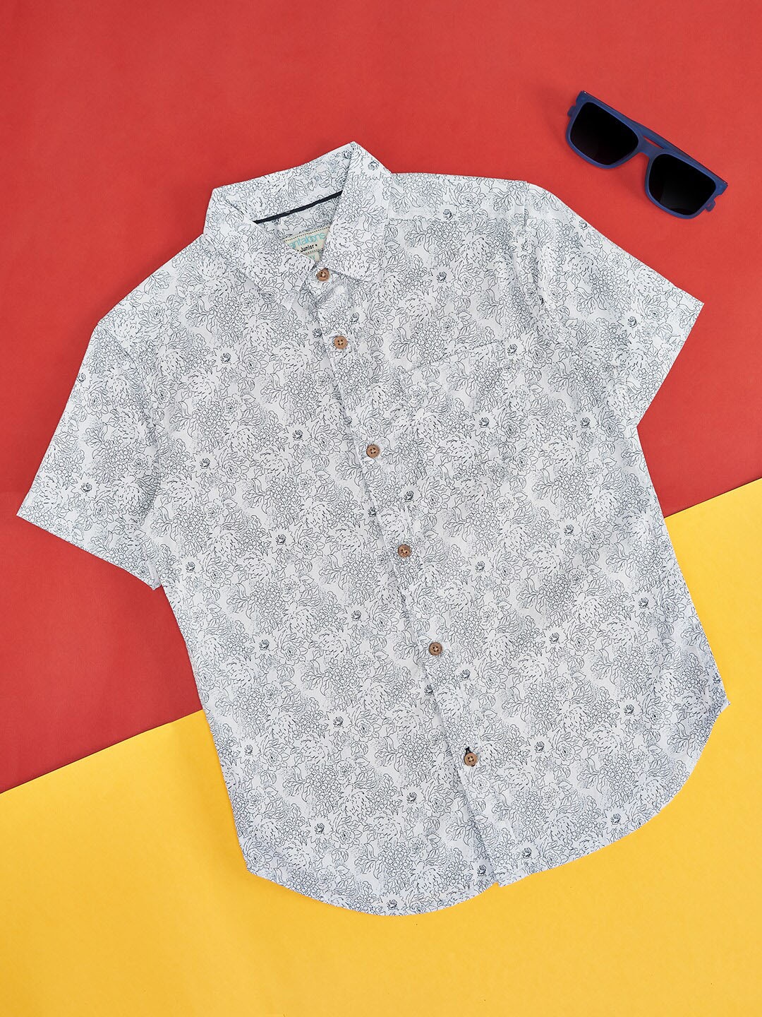 Pantaloons Junior Boys Floral Printed Cotton Casual Shirt, White