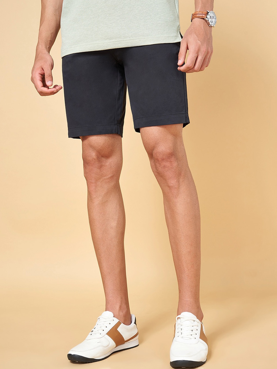 BYFORD by Pantaloons Men Slim Fit Mid-Rise Chino Shorts, Black