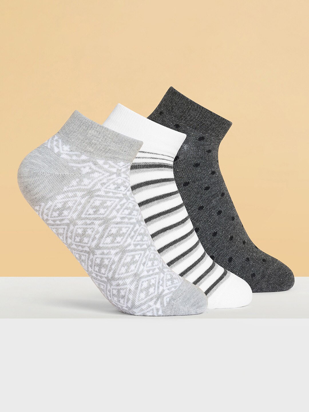 

Honey by Pantaloons Women Pack Of 3 Patterned Ankle-Length Socks, Grey