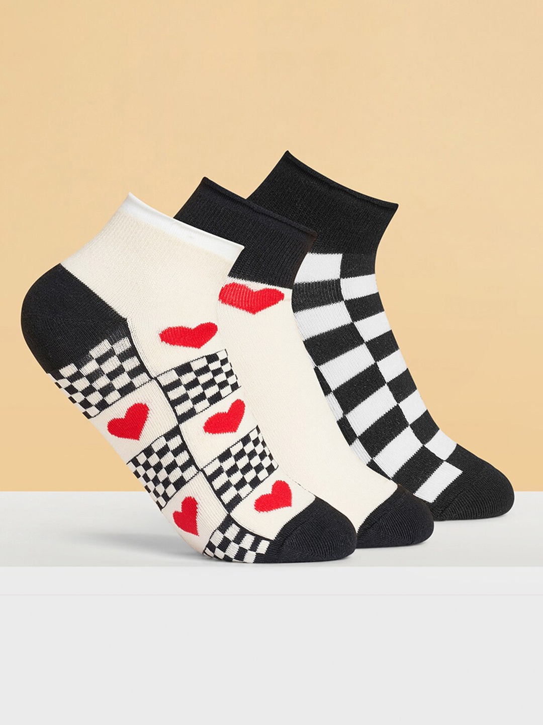 

Honey by Pantaloons Women Pack Of 3 Patterned Ankle-Length Socks, Black
