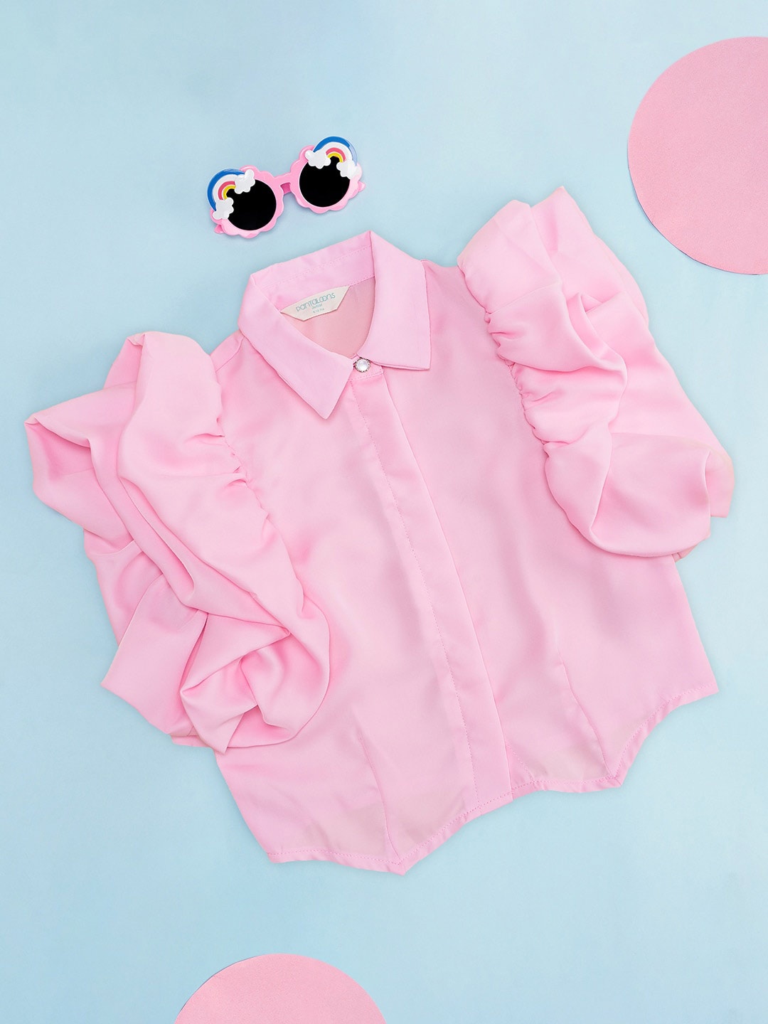 

Pantaloons Junior Girls Flutter Sleeves Cotton Shirt Style Top, Pink