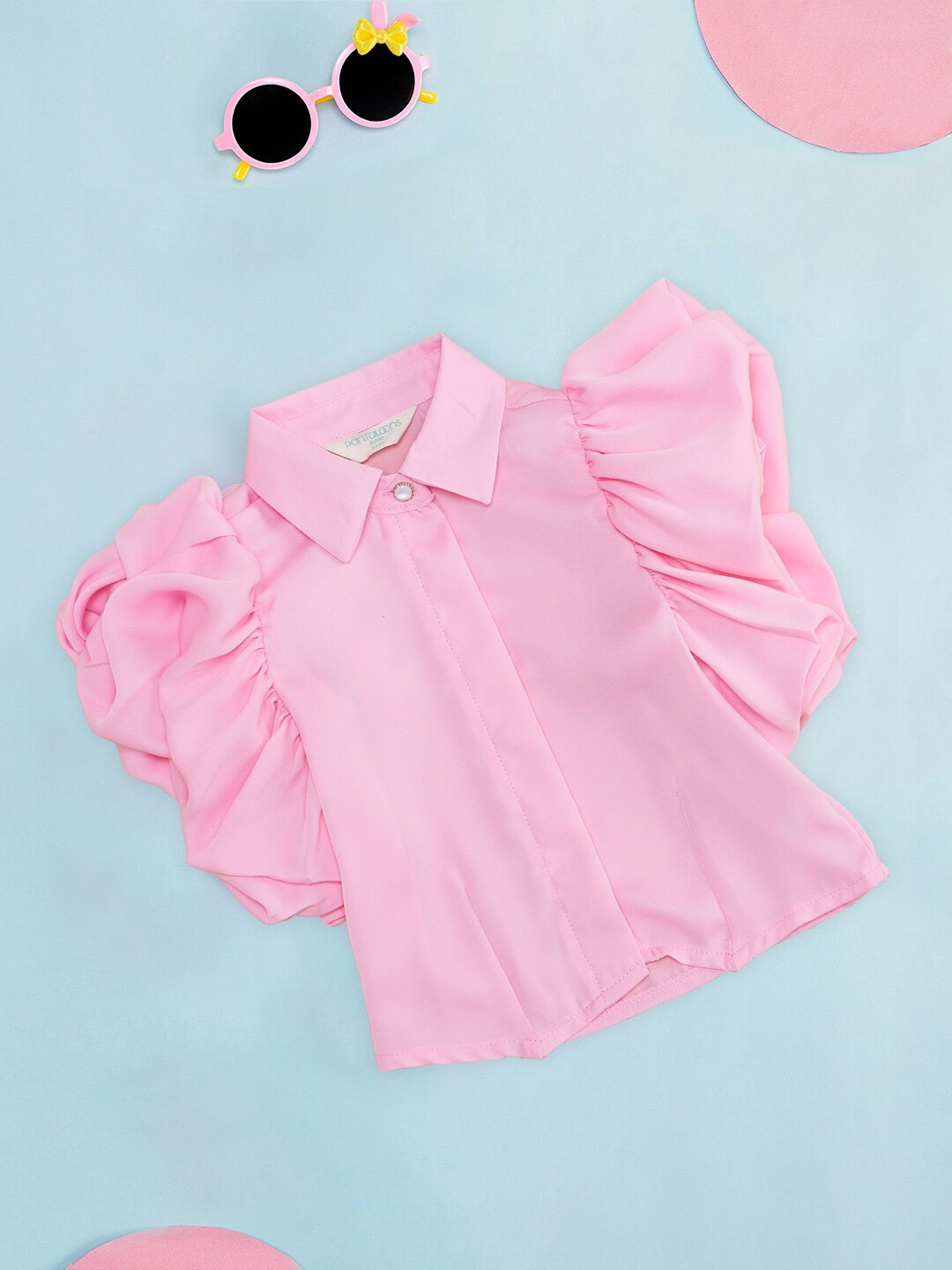 

Pantaloons Junior Girls Flutter Sleeves Cotton Shirt Style Top, Pink