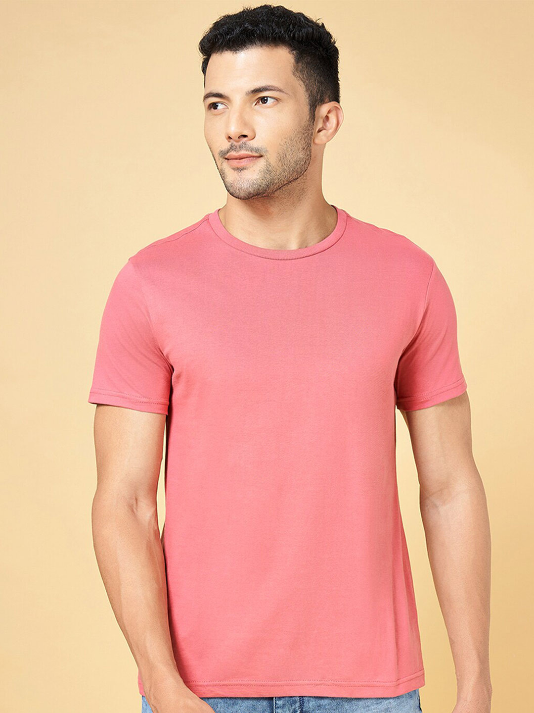 

BYFORD by Pantaloons Round Neck Cotton Regular Fit T-shirt, Pink