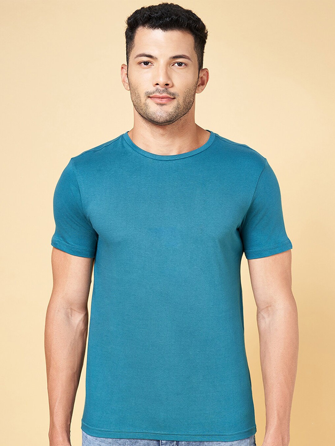 

BYFORD by Pantaloons Round Neck Cotton Regular Fit T-shirt, Teal