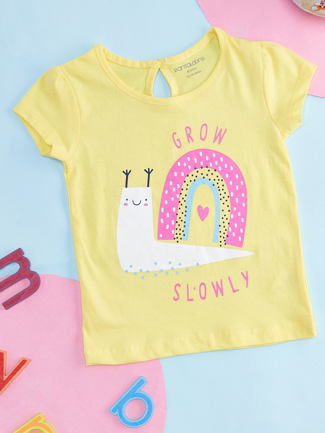 

Pantaloons Baby Infant Girls Graphic Printed Casual Cotton T-shirt, Yellow