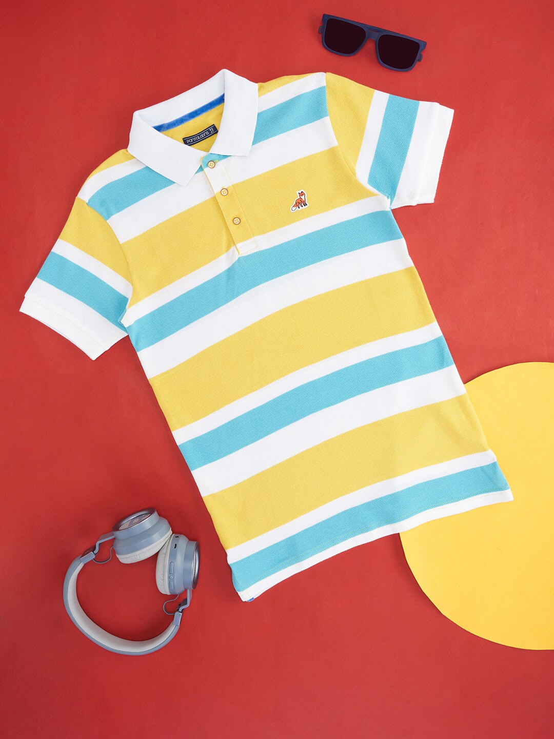 

Pantaloons Junior Boys Striped Polo Collar Casual Cotton T-shirt, Yellow