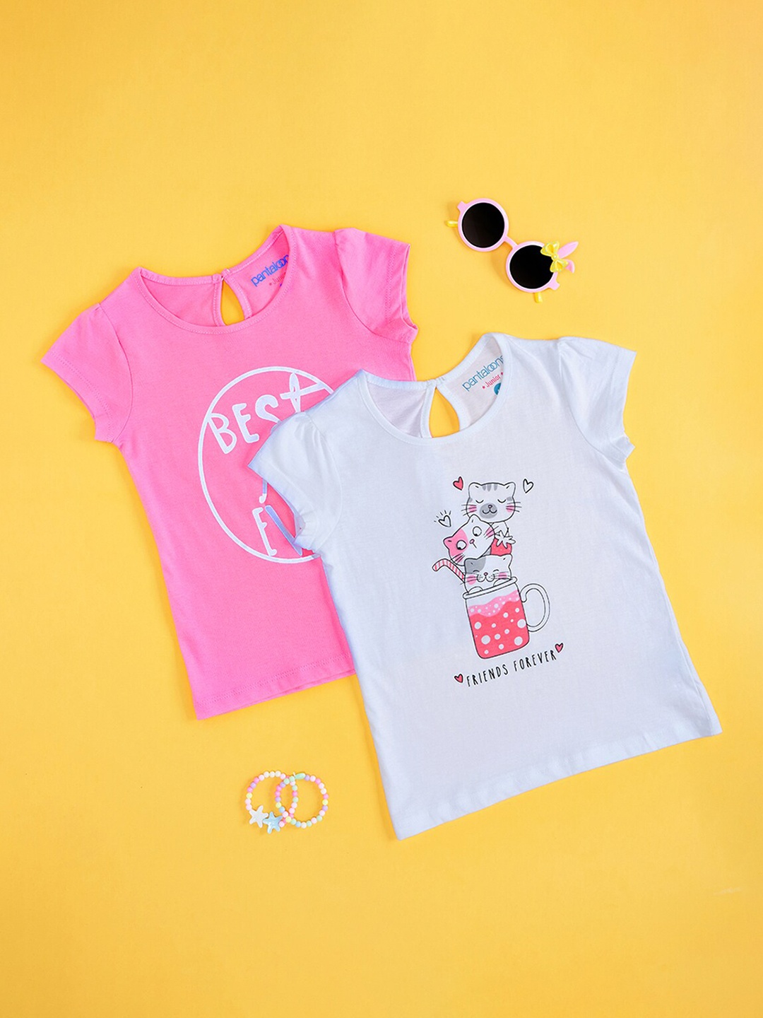 

Pantaloons Junior Girls Pack Of 2 Graphic Printed Casual Cotton T-shirts, Pink