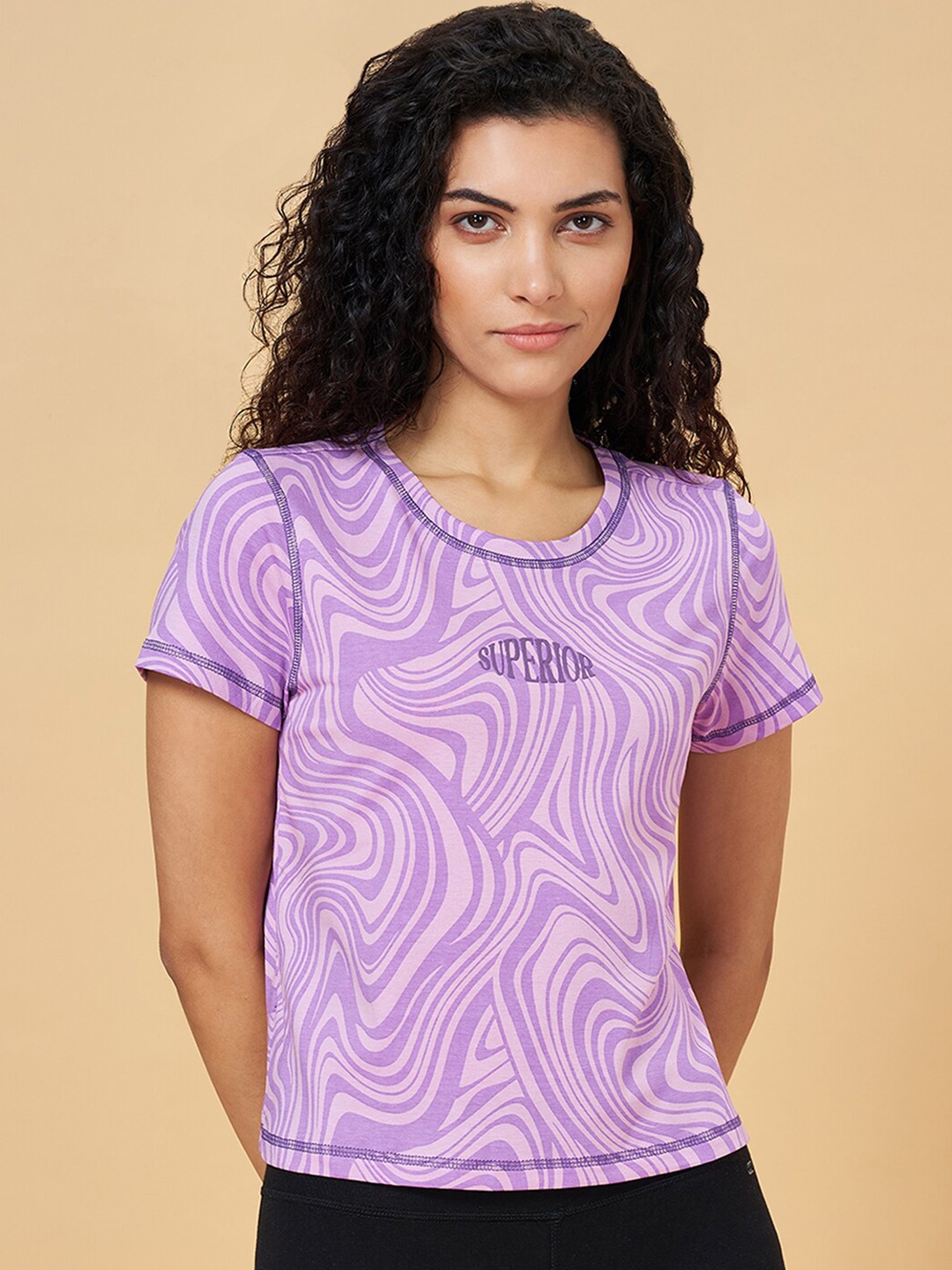 

Ajile by Pantaloons Abstract Printed Cotton T-Shirt, Lavender